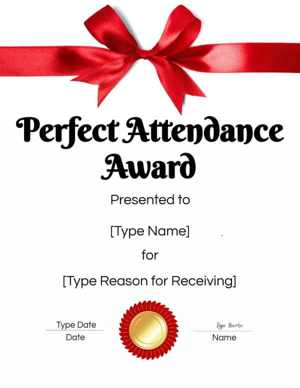 Free Editable And Printable Perfect Attendance Award