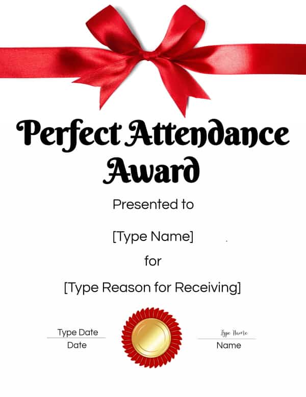 Free Printable Perfect Attendance Award