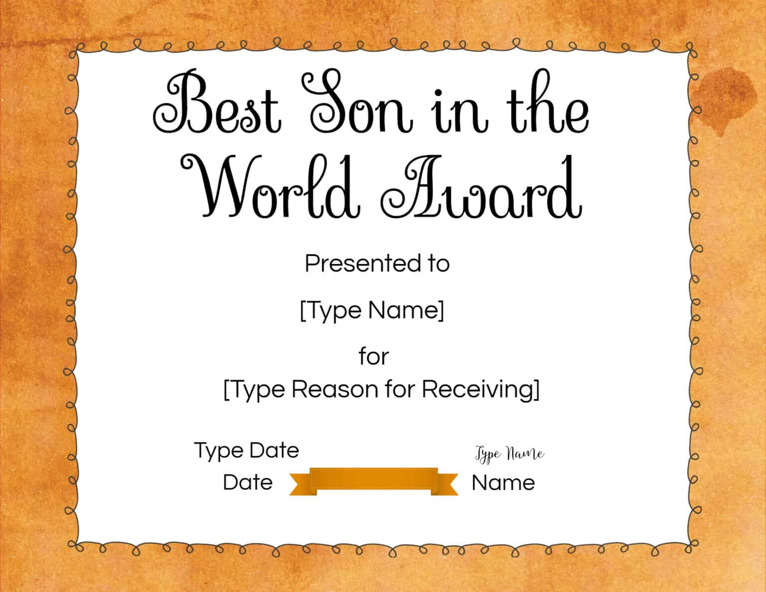 The Best Son in the World Award Customize Online