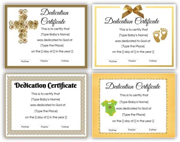 baby dedication certificates