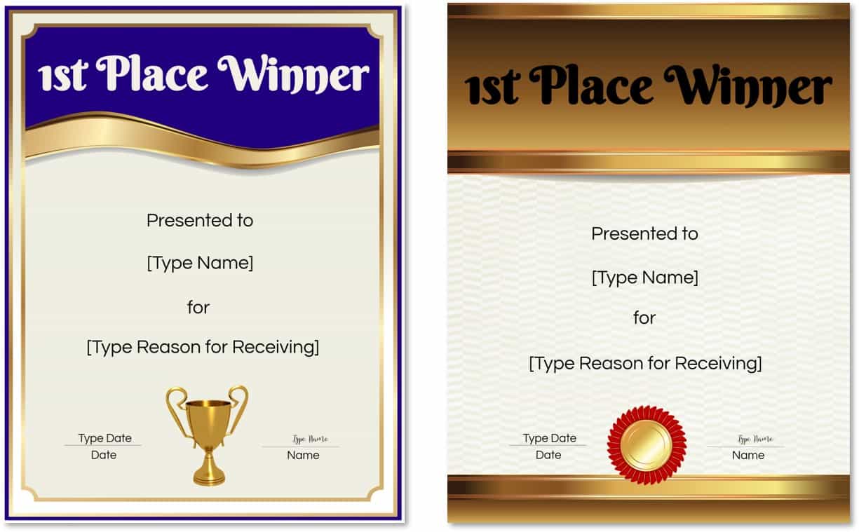 FREE Printable and Editable Winner Certificate Template Inside First Place Award Certificate Template