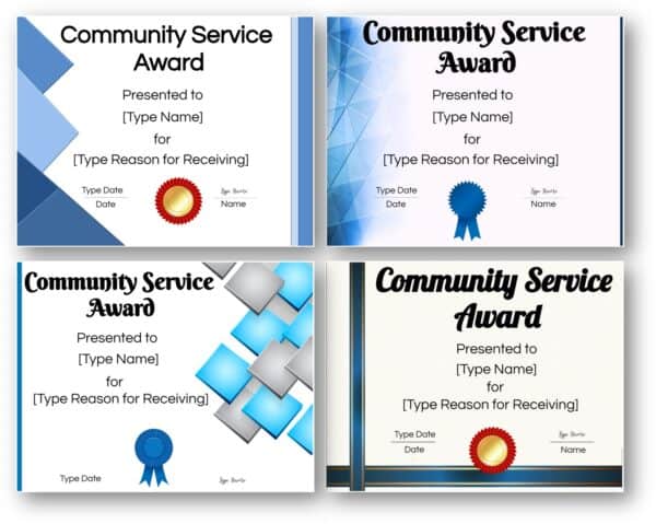 community service award certificate