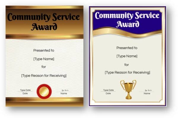 community service award certificates