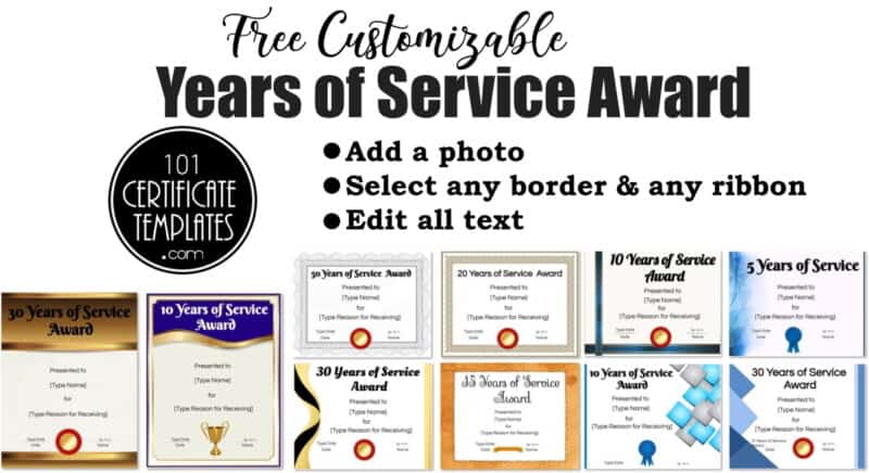 years of service award templates that are customizable on this site