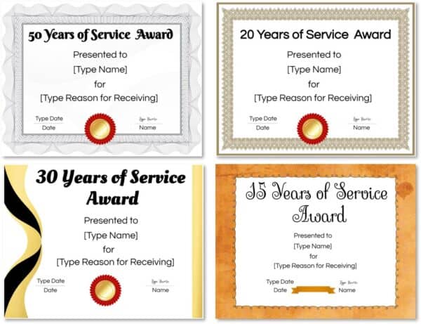 Printable Years Of Service Awards