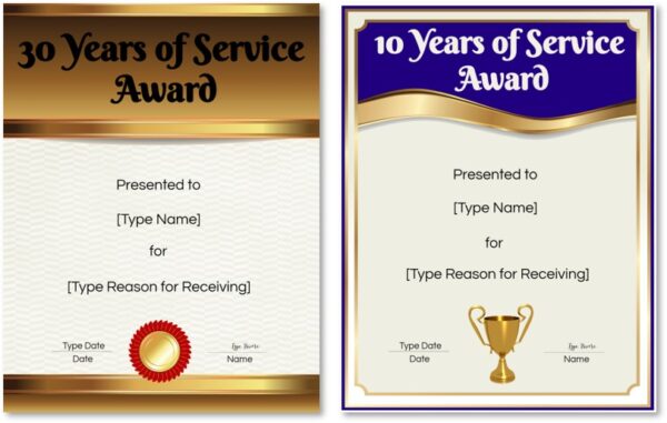 years of service certificates