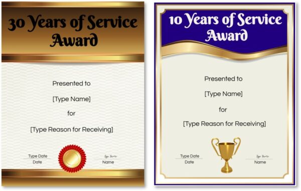 15 Years Of Service Award Certificates Printable