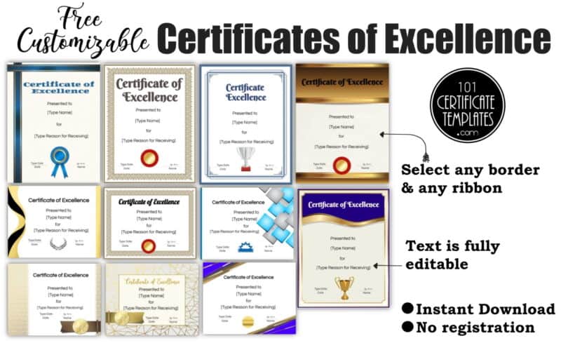 Sample certificate of excellence templates that you can edit on this site.