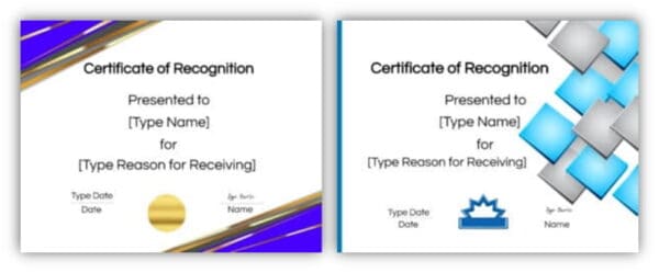 certificate templates with pretty borders wtih blue and silvers and blue and gold