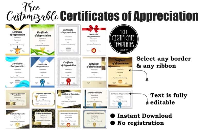 Samples of the certificates of appreciation you can customize on this site.
