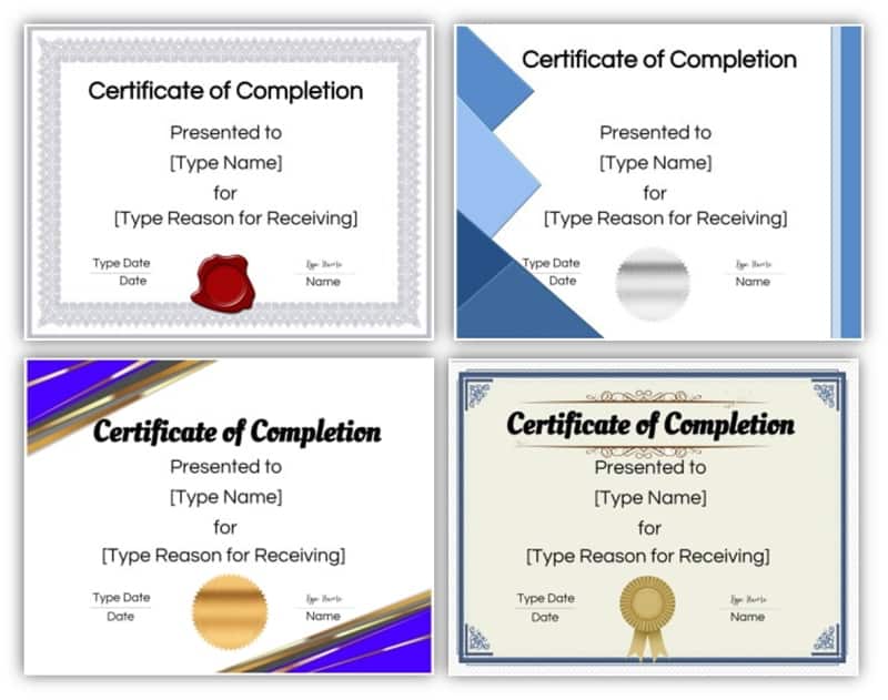 Samples of the completion certificate templates that you can print on this site.