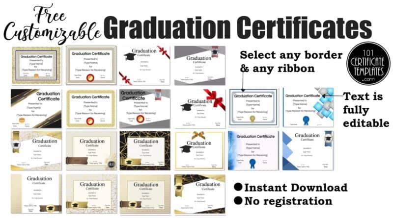 A selection of graduation certificates that you can find on this site.